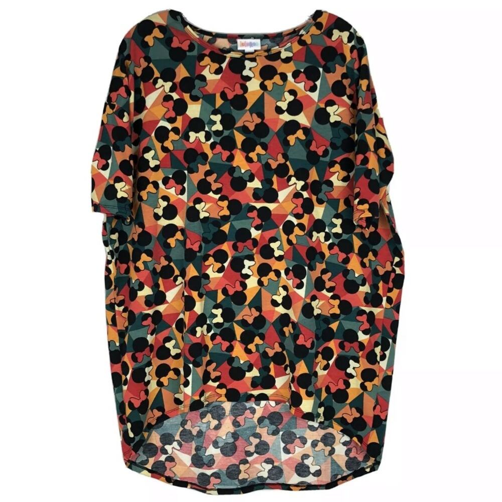 Lularoe Irma Tunic Disney Minnie Mouse Geometric Size S Short Sleeve Multi Color